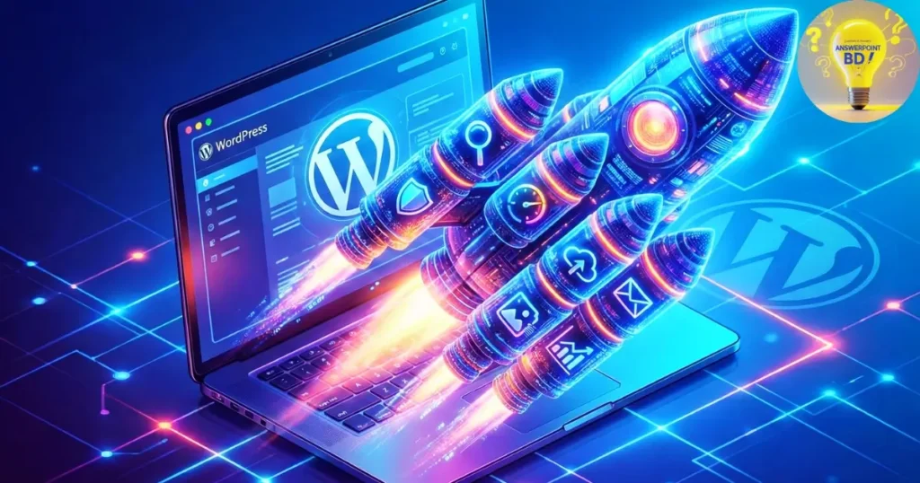 ল্যাপটপ থেকে রকেট উড়ছে যা ওয়েবসাইটের জন্য সেরা প্লাগইনগুলোর শক্তি নির্দেশ করছে