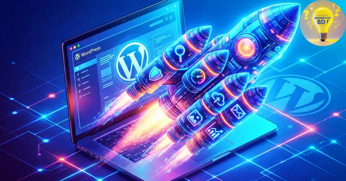 ল্যাপটপ থেকে রকেট উড়ছে যা ওয়েবসাইটের জন্য সেরা প্লাগইনগুলোর শক্তি নির্দেশ করছে