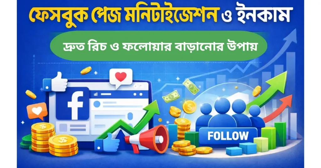 ফেসবুক পেজ মনিটাইজেশন ও ইনকাম বাড়ানোর কার্যকরী উপায় সম্পর্কিত ইনফোগ্রাফিক